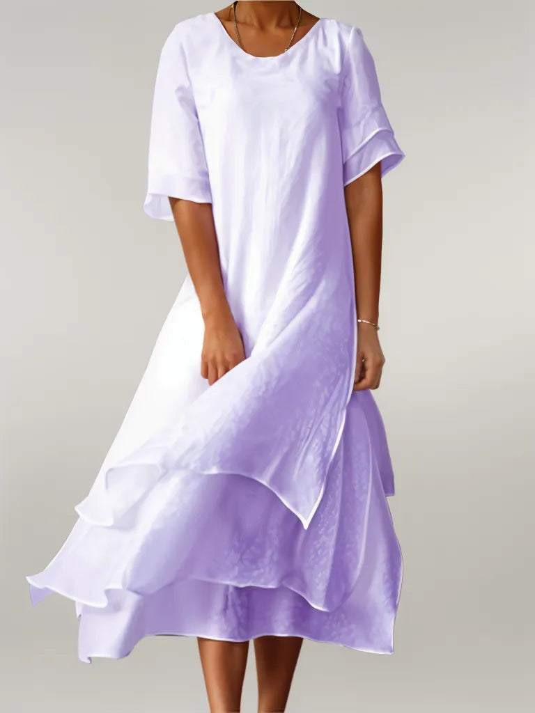 Willemijn | Mujer Vestido Largo de Algodón con Escote Redondo