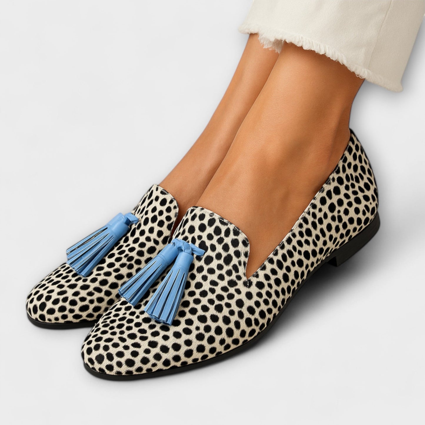 Mira | Mujer Zapatos Slip-On con Flecos y Estampado de Lunares