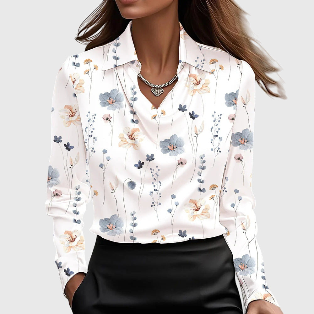 Mujer Blusa Elegante con Escote Drapeado y Corte Fluido
