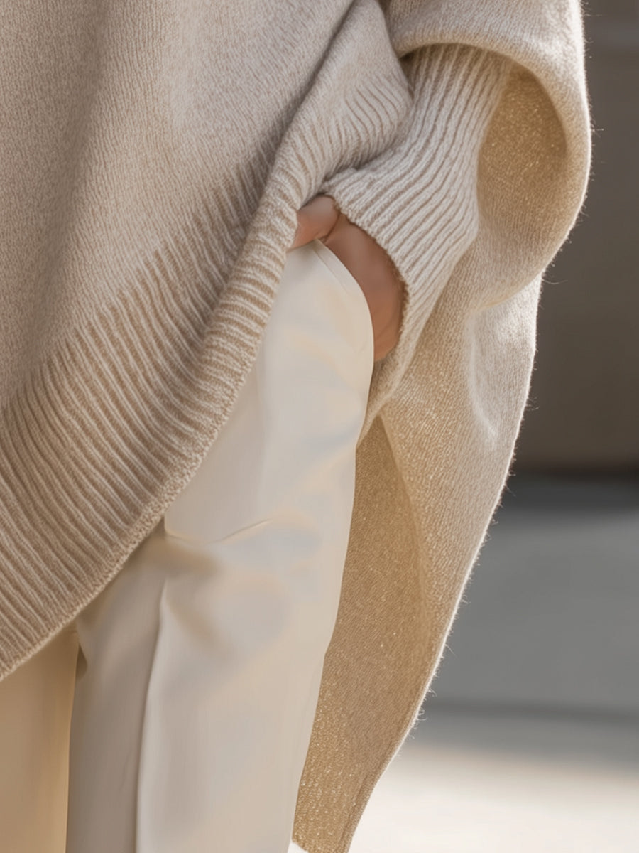 Morgan | Mujer Poncho de Punto con Detalles de Canalé