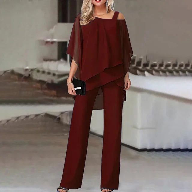 Nina | Mujer Conjunto de Dos Piezas Off-Shoulder con Pantalón Recto