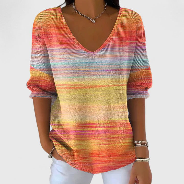Fier | Mujer Suéter de Punto a Rayas de Colores con Escote en V