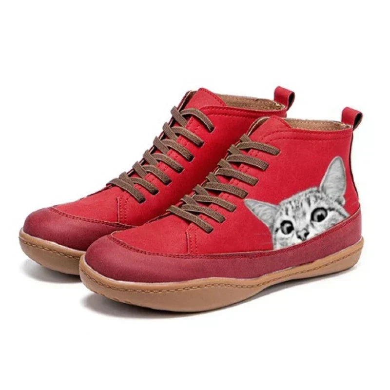 Isabel | Mujer Zapatillas Altas con Estampado de Gatos