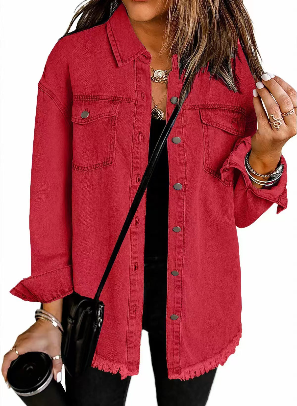 Ava | Mujer Chaqueta de Denim Clásica con Flecos