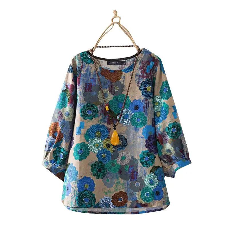 May | Mujer Blusa Bohemia Holgada con Estampado