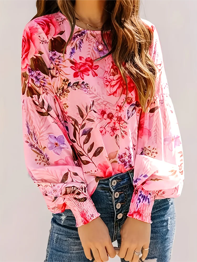 Emmylou | Mujer Blusa Floral con Volantes en las Mangas