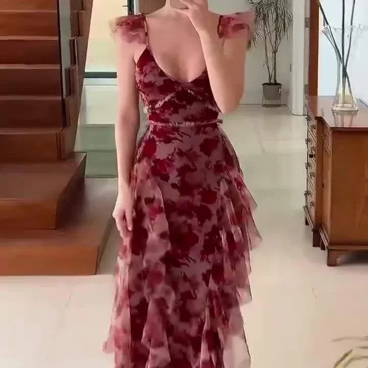 Frie | Mujer Vestido Floral Entallado con Volantes