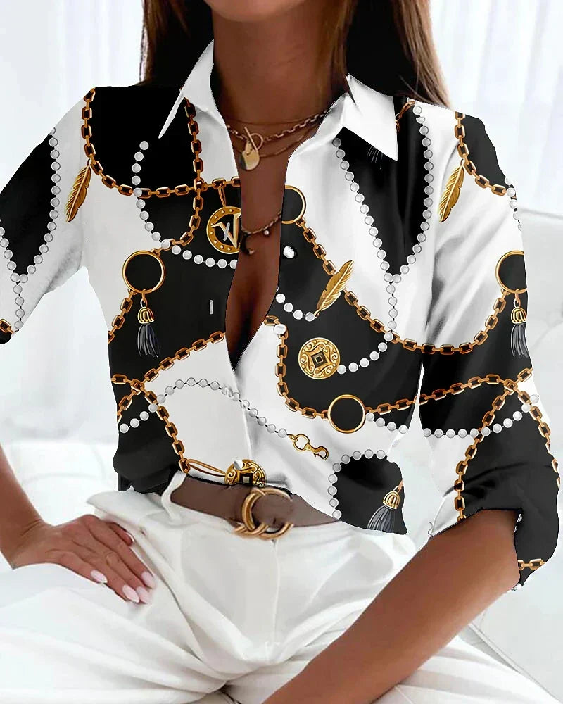 Viola | Mujer Blusa Fluida con Estampado Abstracto Geométrico