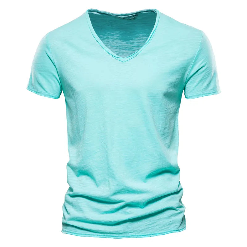 Léon | Hombre Camiseta Básica de Algodón con Escote en V