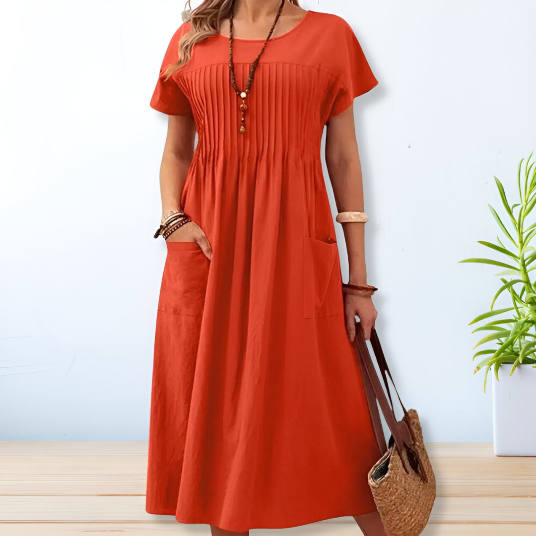 Jasmijn | Mujer Vestido Midi de Lino y Algodón con Bolsillos