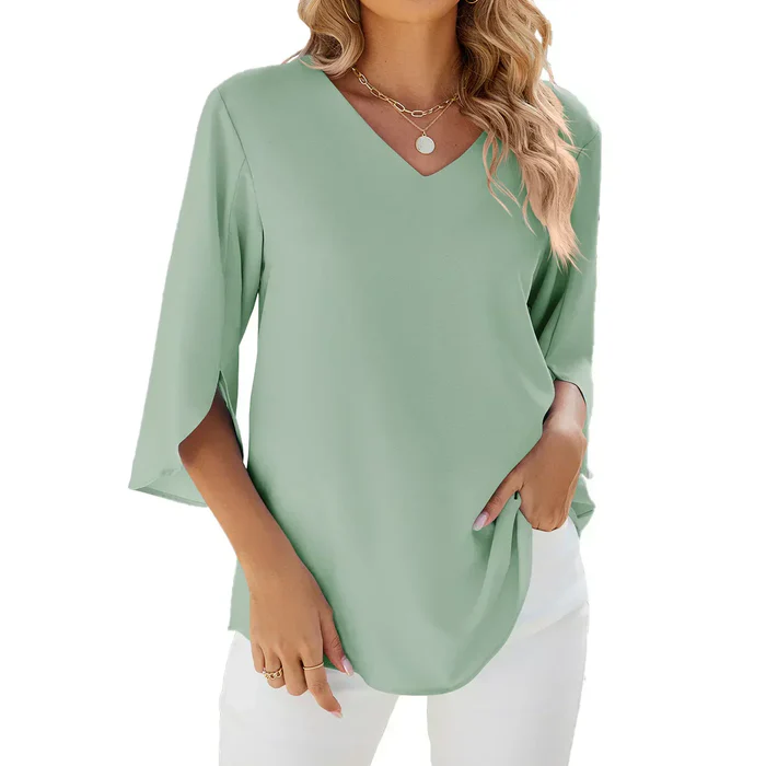 Isabeau | Mujer Blusa Fluida con Escote en V y Mangas Tres Cuartos