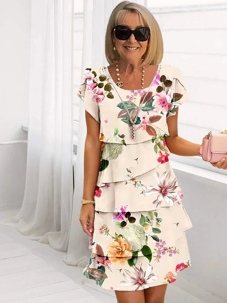 Dina | Mujer Vestido Floral con Capas en Cascada