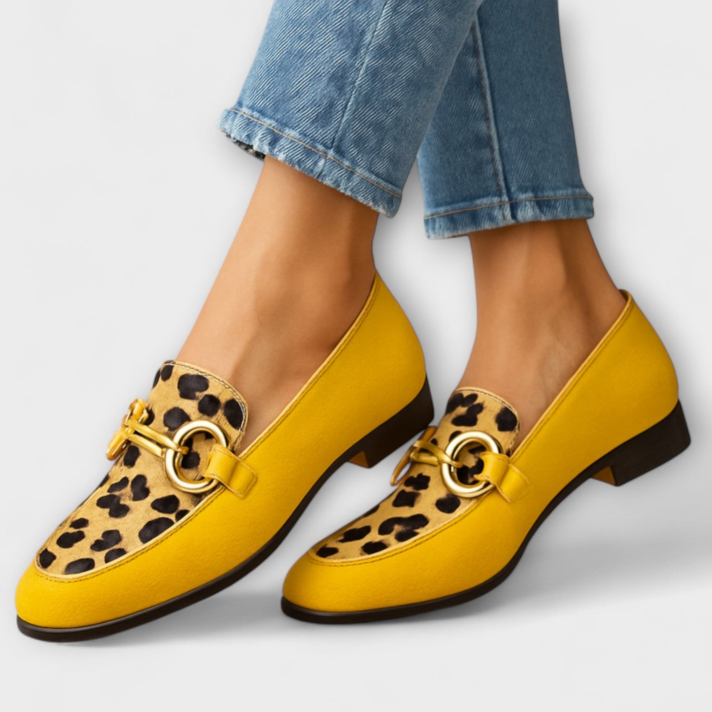 Sonia | Mujer Mocasines de Punta Cuadrada con Estampado Animal y Hebilla