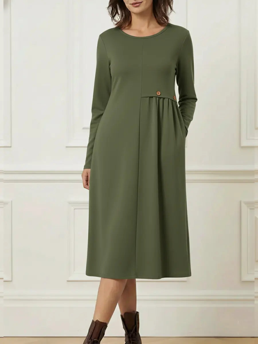 Helisavelle | Mujer Vestido Midi de Algodón con Mangas Largas