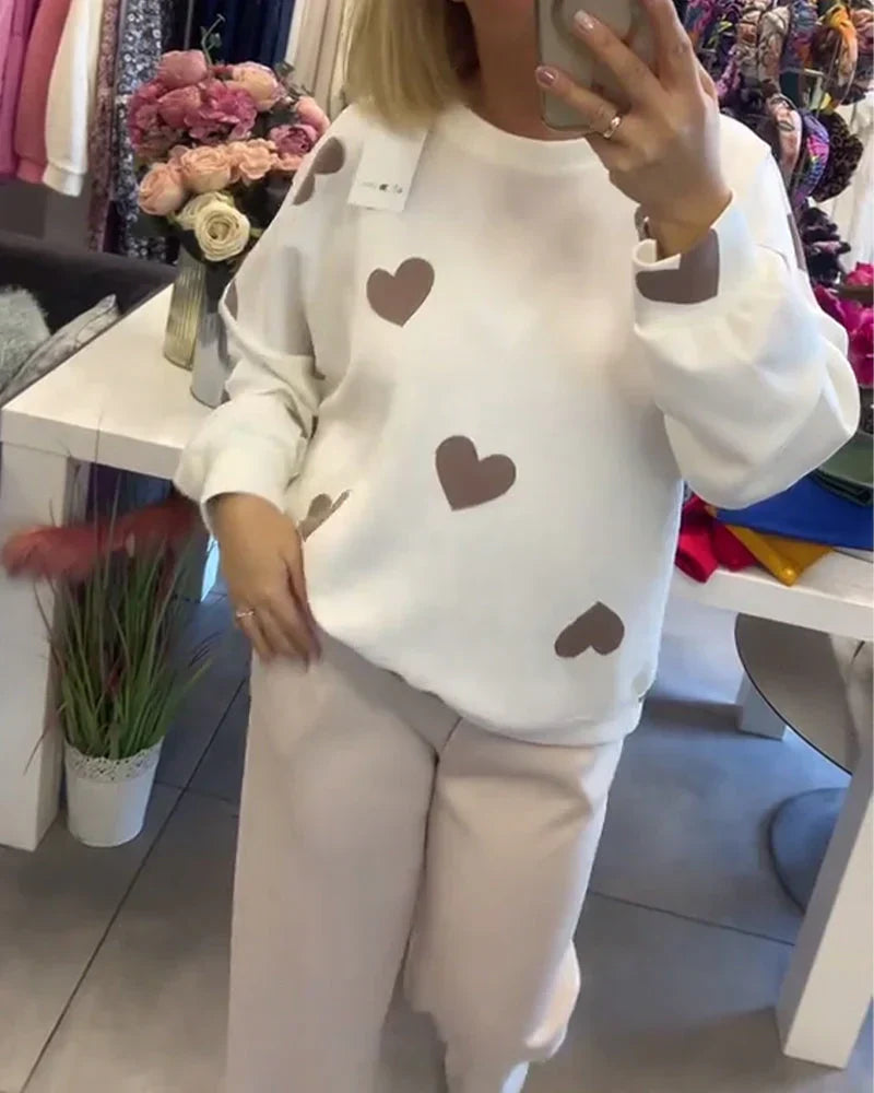 Isla | Mujer Suéter de Punto con Estampado de Corazones