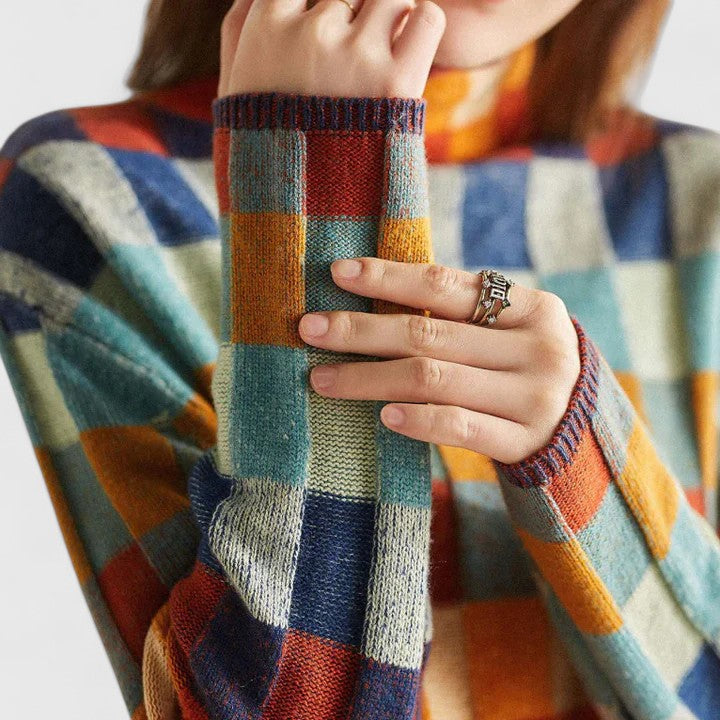 Alexa | Mujer Suéter de Punto a Rayas de Colores con Cuello Alto