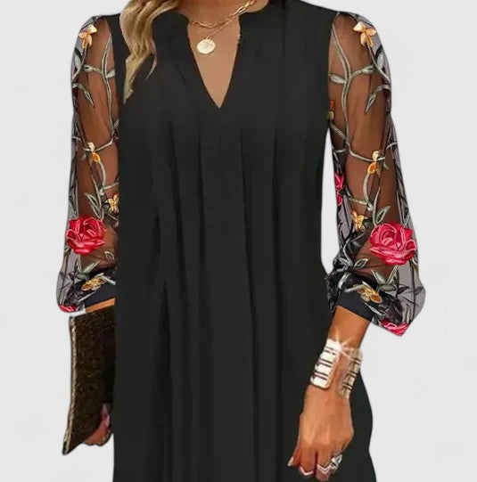 Martha | Mujer Vestido Shift con Escote en V y Bordado Floral