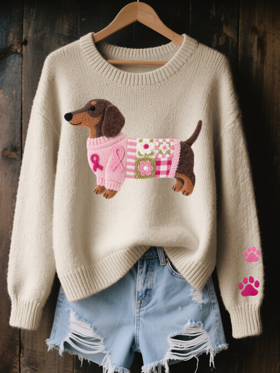 Avelynesse | Mujer Suéter de Punto Oversize con Motivo de Perro