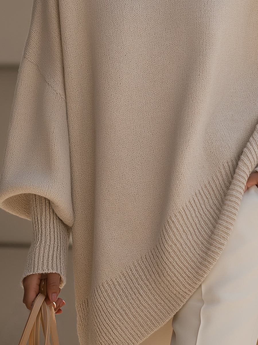 Morgan | Mujer Poncho de Punto con Detalles de Canalé