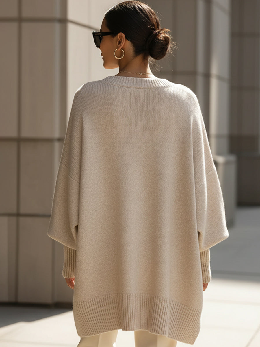 Morgan | Mujer Poncho de Punto con Detalles de Canalé