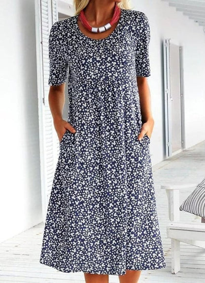 Fabienne | Mujer Vestido de Verano Floral de Corte en A con Bolsillos