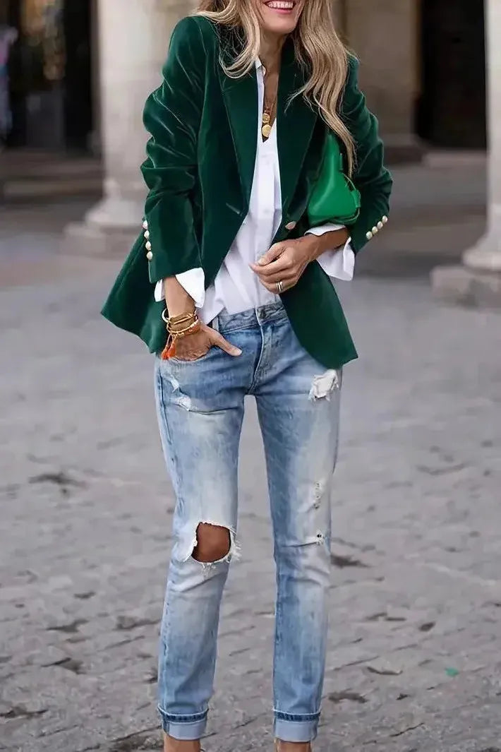 Victoria | Mujer Blazer Estructurado con Botones Dorados