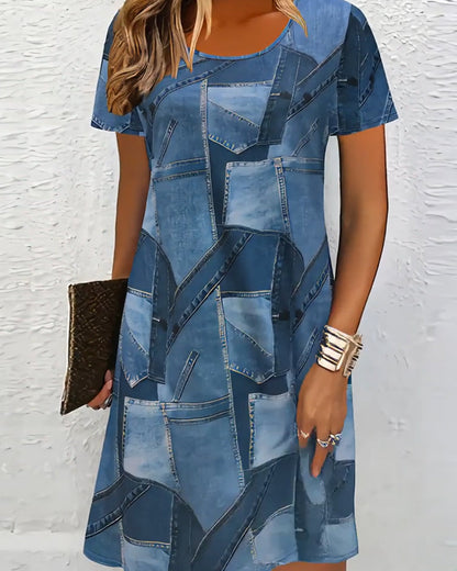 Dora | Mujer Vestido de Verano de Algodón con Estampado Patchwork