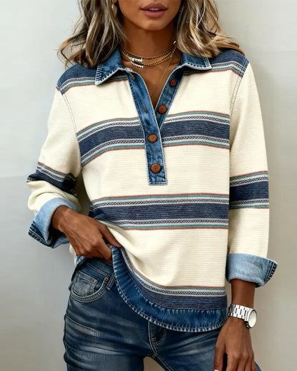 Brinalyne | Mujer Suéter de Manga Larga con Cuello y Color Blocking