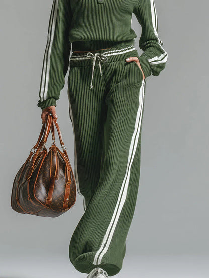 Mujer Conjunto Retro Verde de Dos Piezas Coordinado