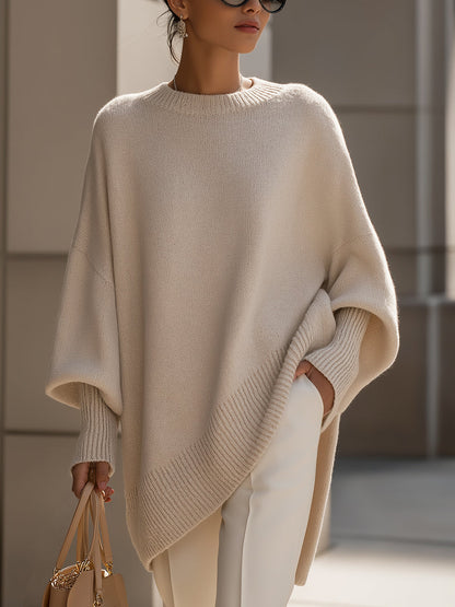 Morgan | Mujer Poncho de Punto con Detalles de Canalé