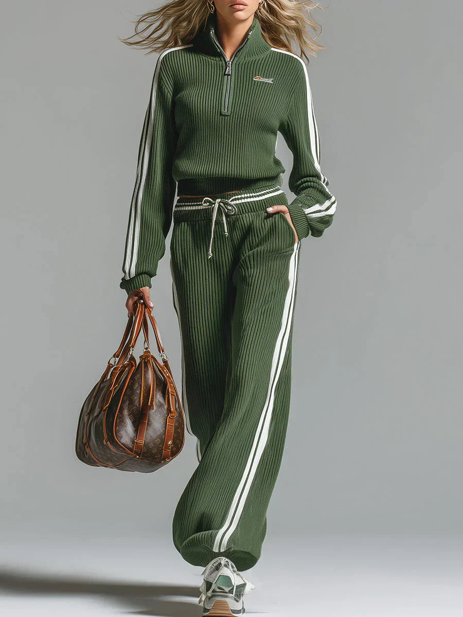 Mujer Conjunto Retro Verde de Dos Piezas Coordinado