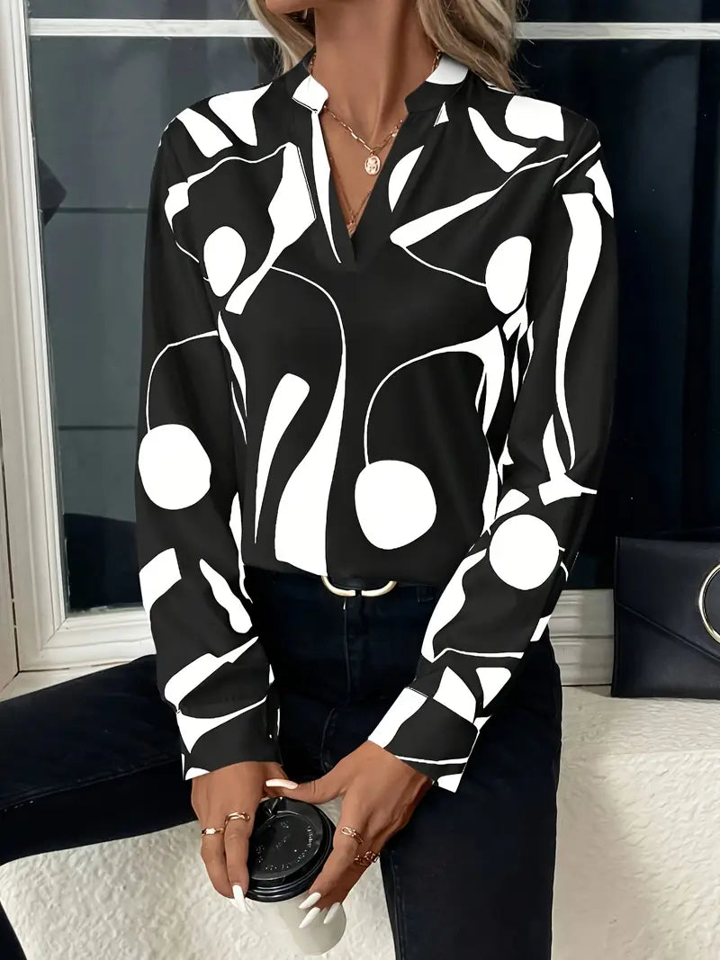 Olivia | Mujer Blusa Holgada con Escote en V y Estampado Abstracto