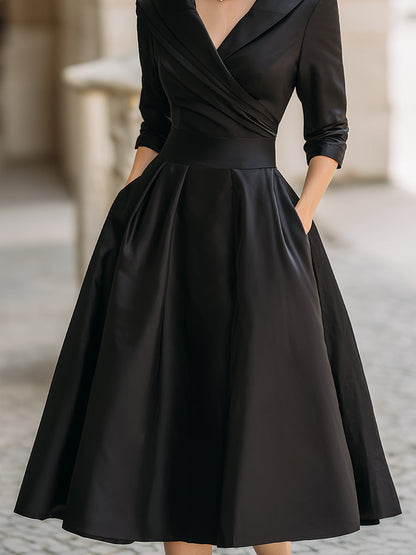 Celine | Mujer Vestido Midi Envolvente con Mangas Tres Cuartos
