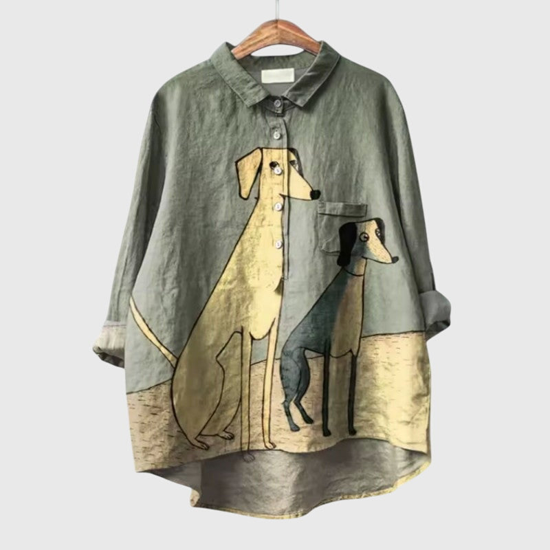 Sofía | Mujer Blusa Amplia con Estampado de Perros