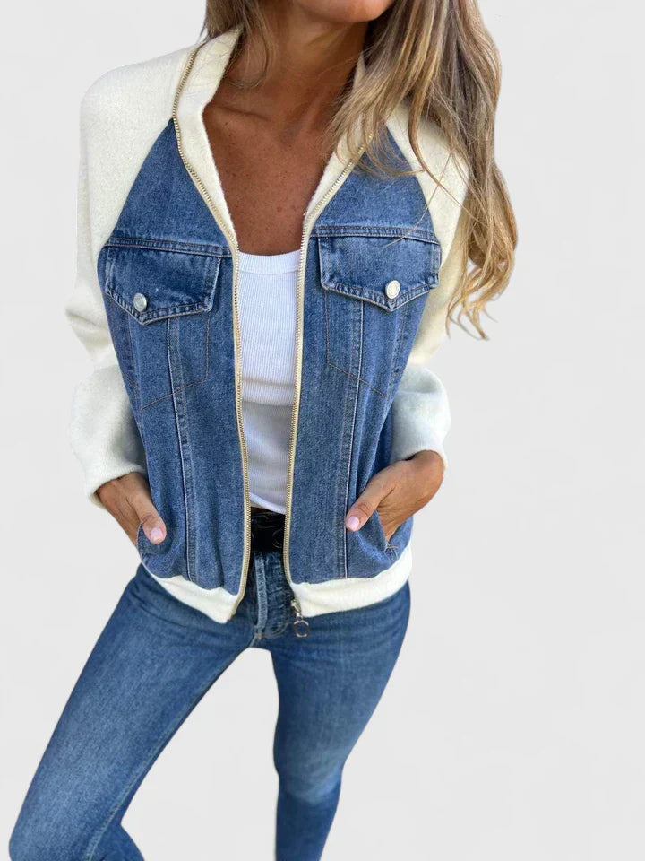 Kiara | Mujer Chaqueta de Denim con Mangas en Contraste