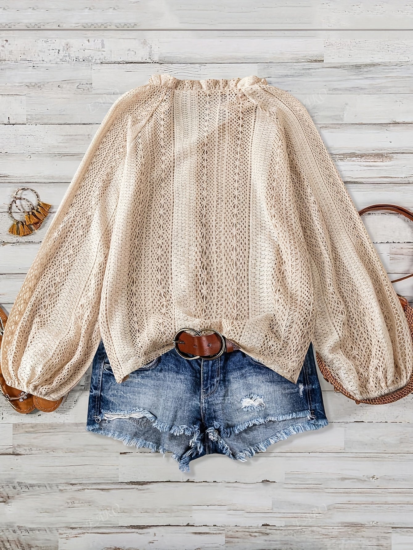 Jolanda | Mujer Blusa Calada con Mangas Abullonadas y Botones