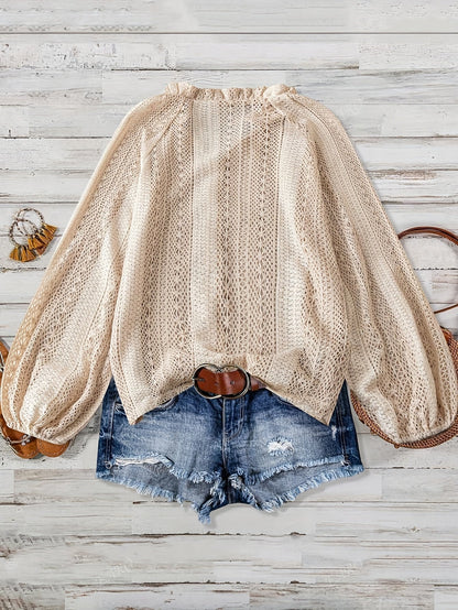 Jolanda | Mujer Blusa Calada con Mangas Abullonadas y Botones
