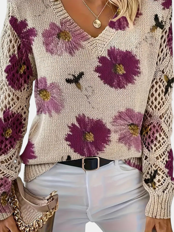 Anneliese | Mujer Suéter de Punto con Motivos Florales