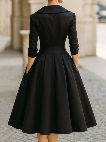 Celine | Mujer Vestido Midi Envolvente con Mangas Tres Cuartos