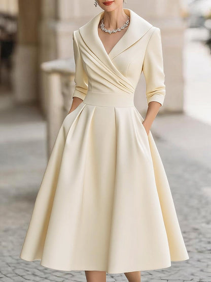 Celine | Mujer Vestido Midi Envolvente con Mangas Tres Cuartos
