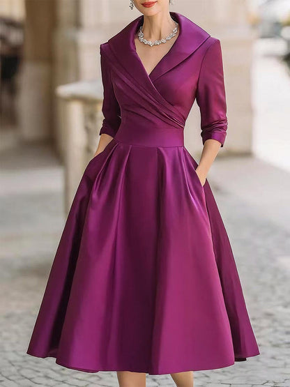 Celine | Mujer Vestido Midi Envolvente con Mangas Tres Cuartos