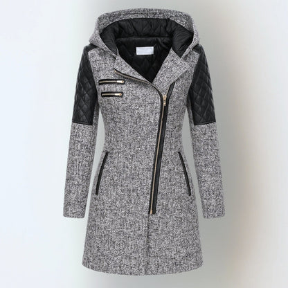 Lillian | Mujer Chaqueta de Lana con Capucha y Cremallera Asimétrica