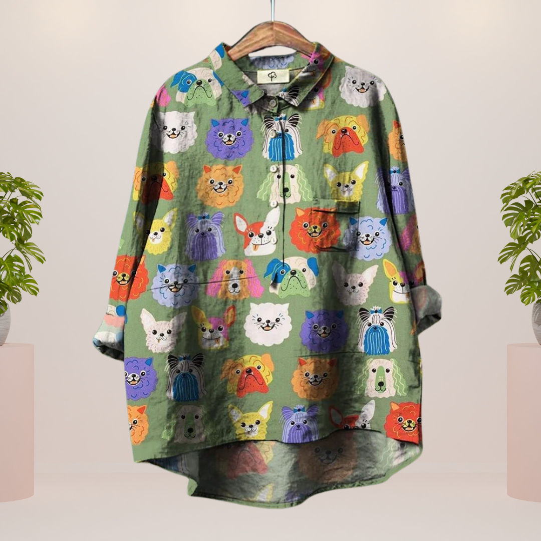 Elise | Mujer Camiseta de Manga Larga con Estampado de Perros
