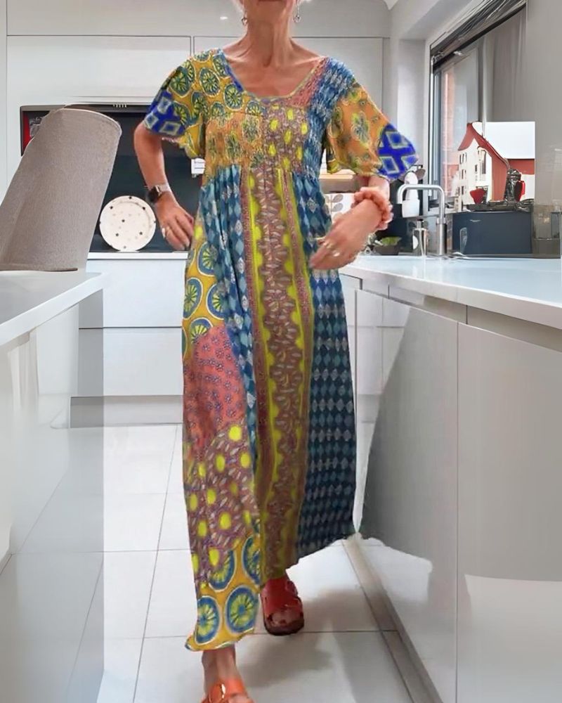 Luna | Mujer Maxifalda Patchwork Colorida con Cintura Elástica
