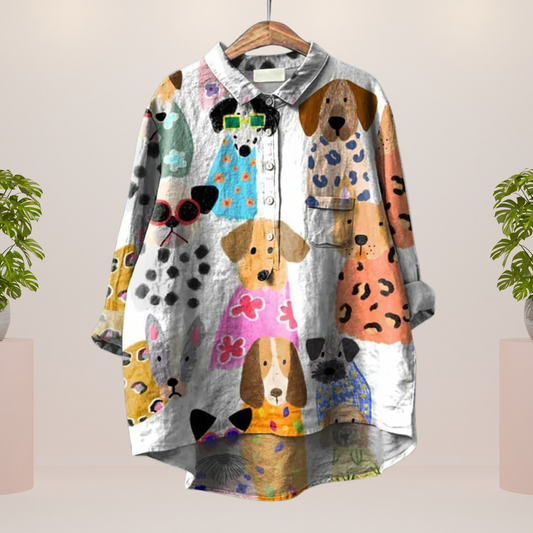 Elise | Mujer Camiseta de Manga Larga con Estampado de Perros