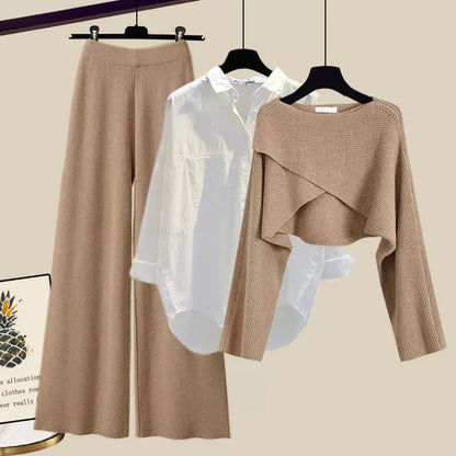 Lisette | Mujer Conjunto de Tres Piezas con Pantalón de Pierna Ancha