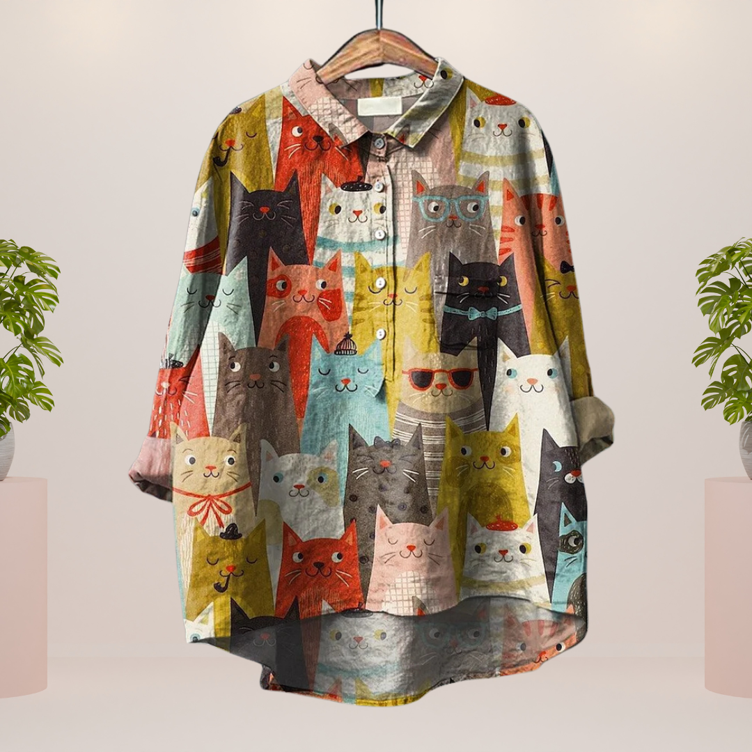 Elise | Mujer Camiseta de Manga Larga con Estampado de Perros