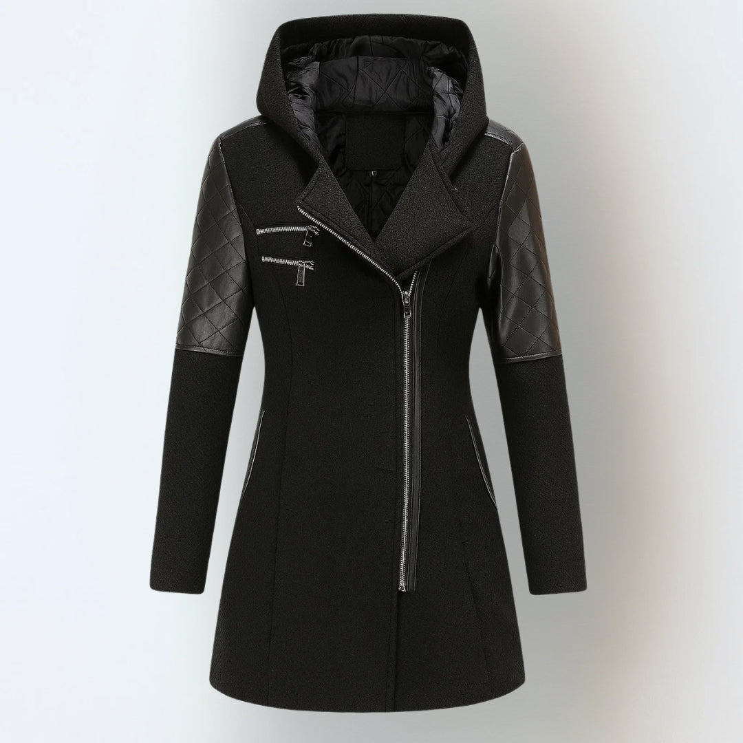 Sophia | Mujer Chaqueta Acolchada con Capucha y Cremallera Asimétrica
