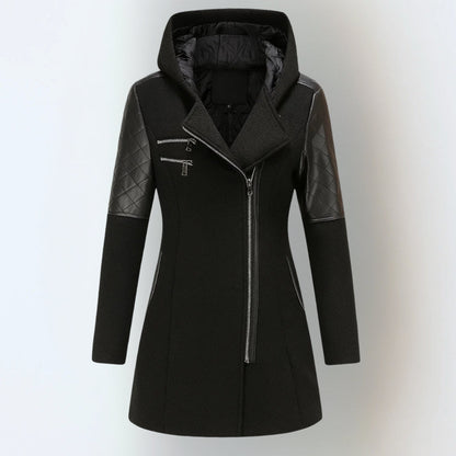 Sophia | Mujer Chaqueta Acolchada con Capucha y Cremallera Asimétrica