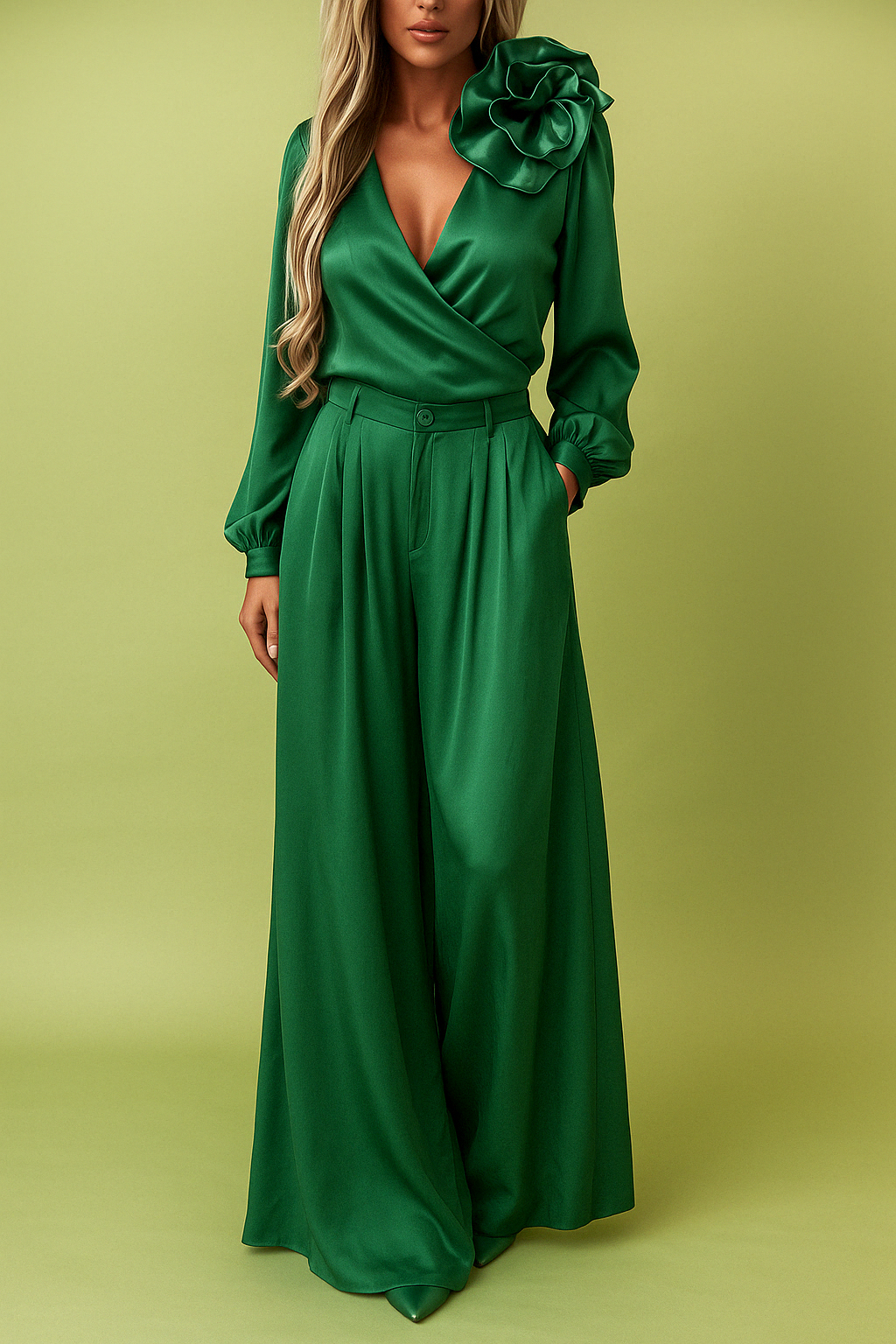 Annefleur | Mujer Conjunto de Top Envolvente y Pantalón Fluido